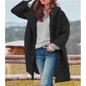 Women's Winter Single Breasted Long Wool Coat Black